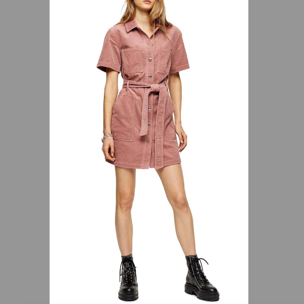 Topshop Corduroy Minidress, Pink, Size 2, EUC